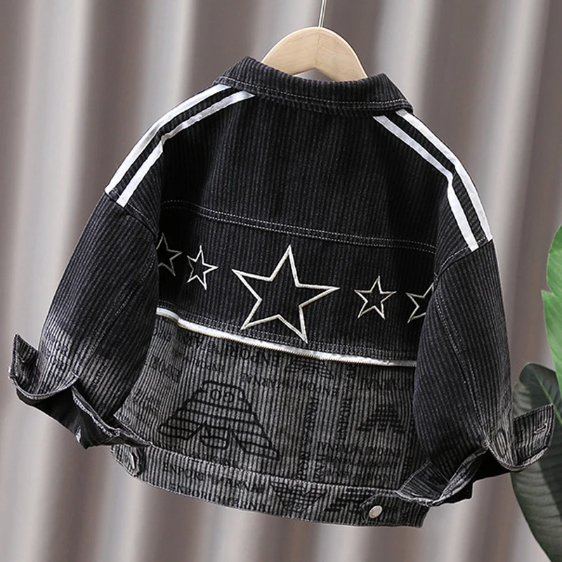 2024 Spring Autumn Teen-agers Boys Cowboy Jacket Patchwork Five-Pointed Star Pattern Fashion Coats For 2-12 Years Kids Outerwear