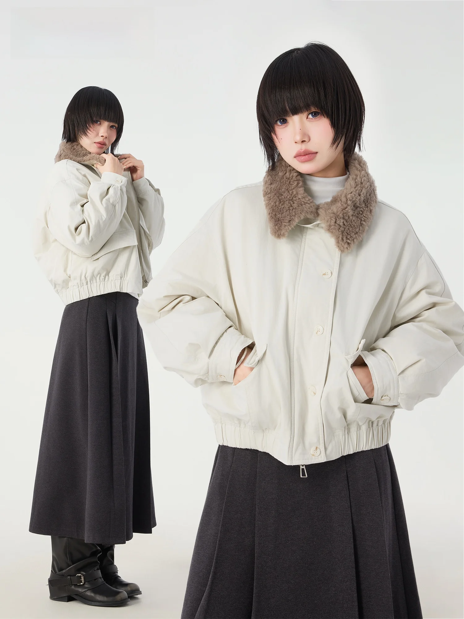 

Didimax Winter New Sle ort Woolen Quilted Jaet Warm Casual Outerwear Beige Color Du down Coat Thiened Long Sve