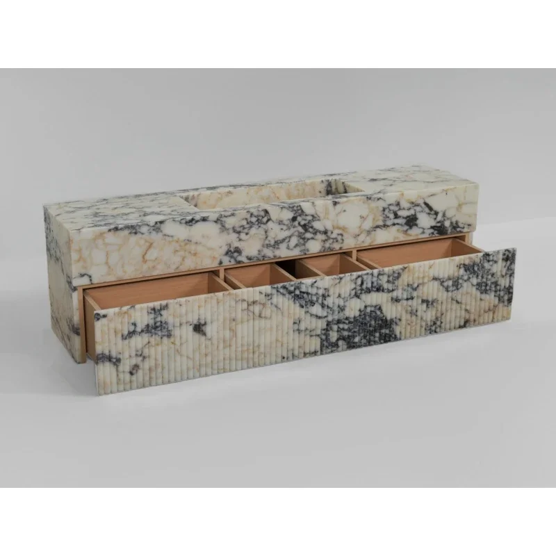 Modern Design Natural Calacatta Viola Marble Bathroom Vanity with Sink Integrated Sink Fluted Cabinet Luxury Washstand