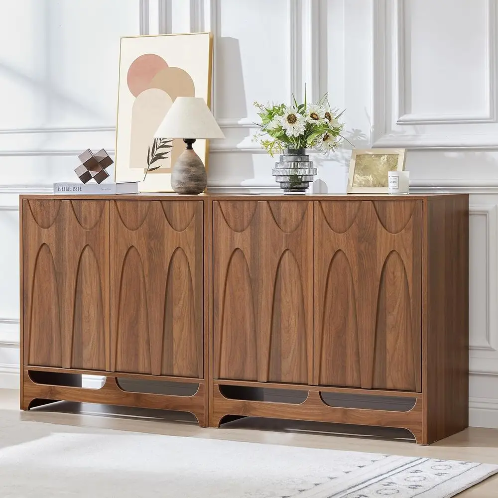 

63 Modern Storage Cabinet with Adjustable Shelves and 4 Doors for Dining, Living Rooms, and Entries
