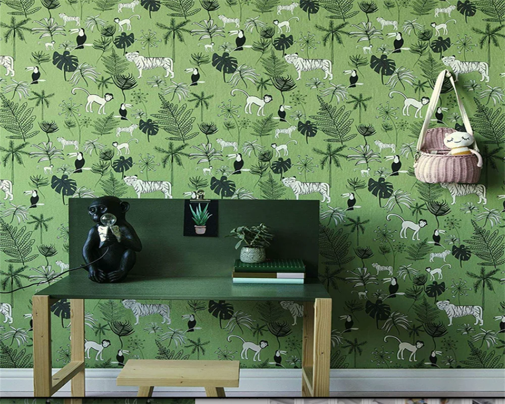 beibehang papel de parede Custom Nordic Forest Plant Animal Giraffe Elephant Environmental Protection Children's Wallpaper