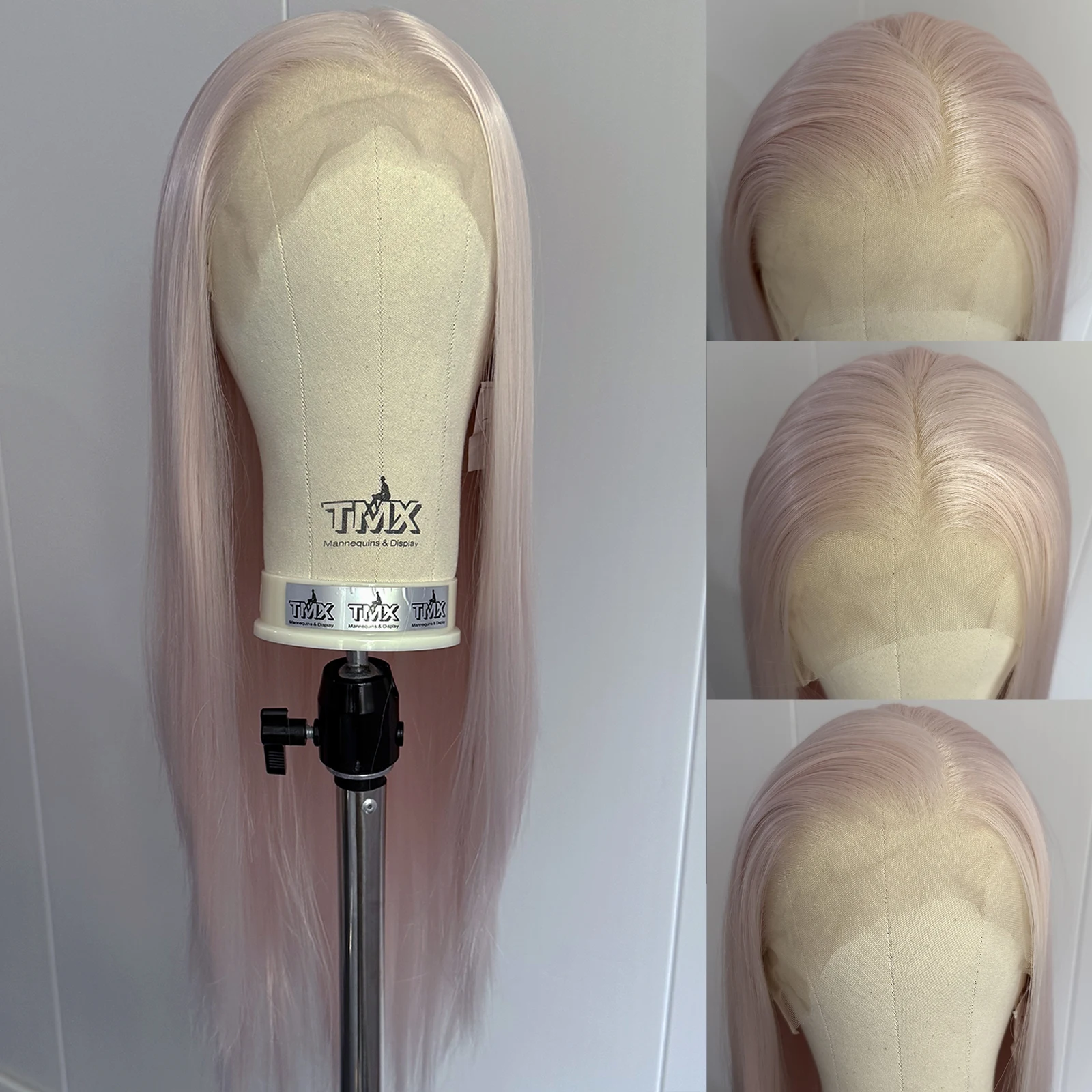 Light Pink Long Silky Straight 13x4 Lace Front Wigs for Women Glueless Synthetic Hair Daily Wear Cosplay Party Heat Resistant