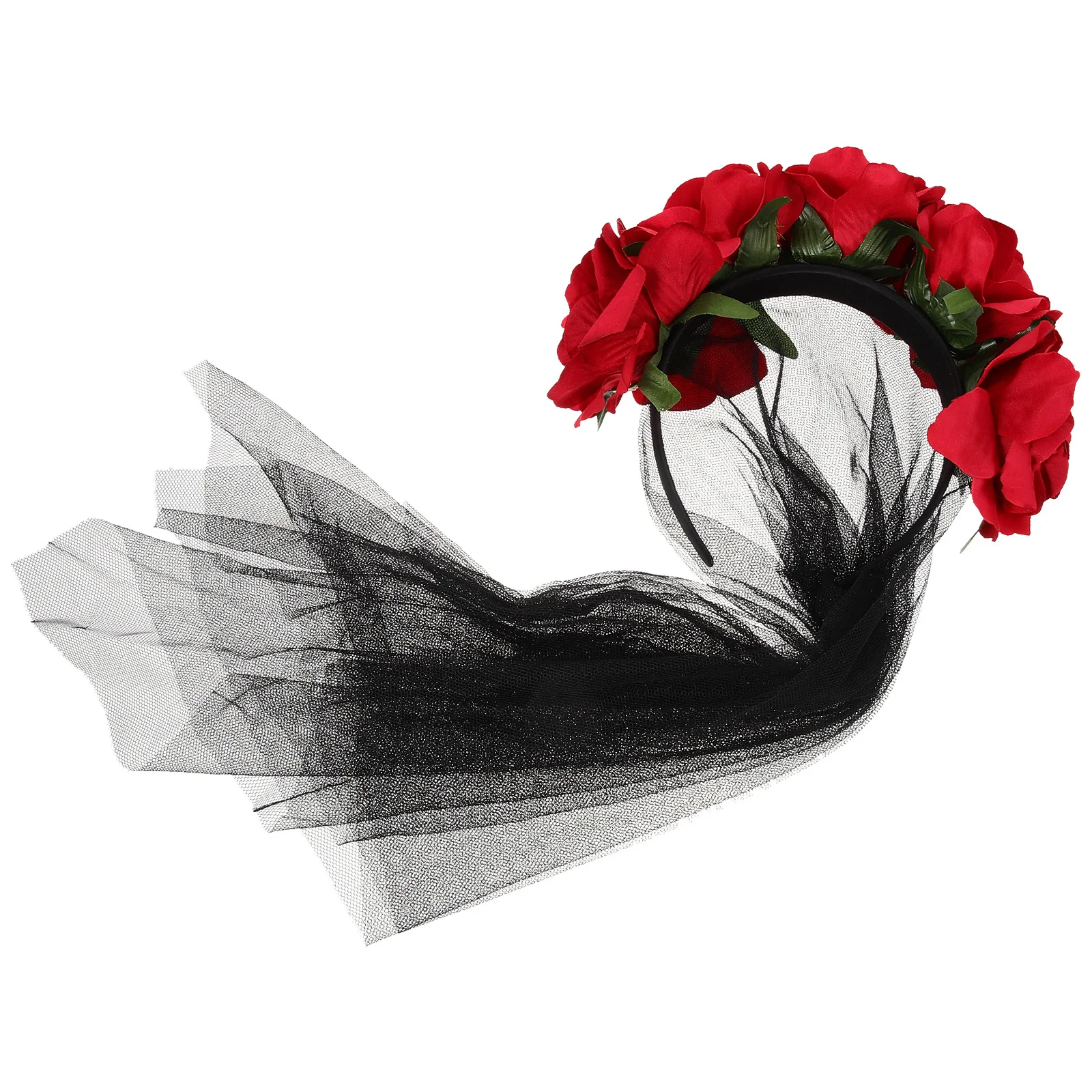 

Head Bands Women Headwear Hair Accessories Halloween Red Gauze Cloth Headband Rose Flower Headdress Bride