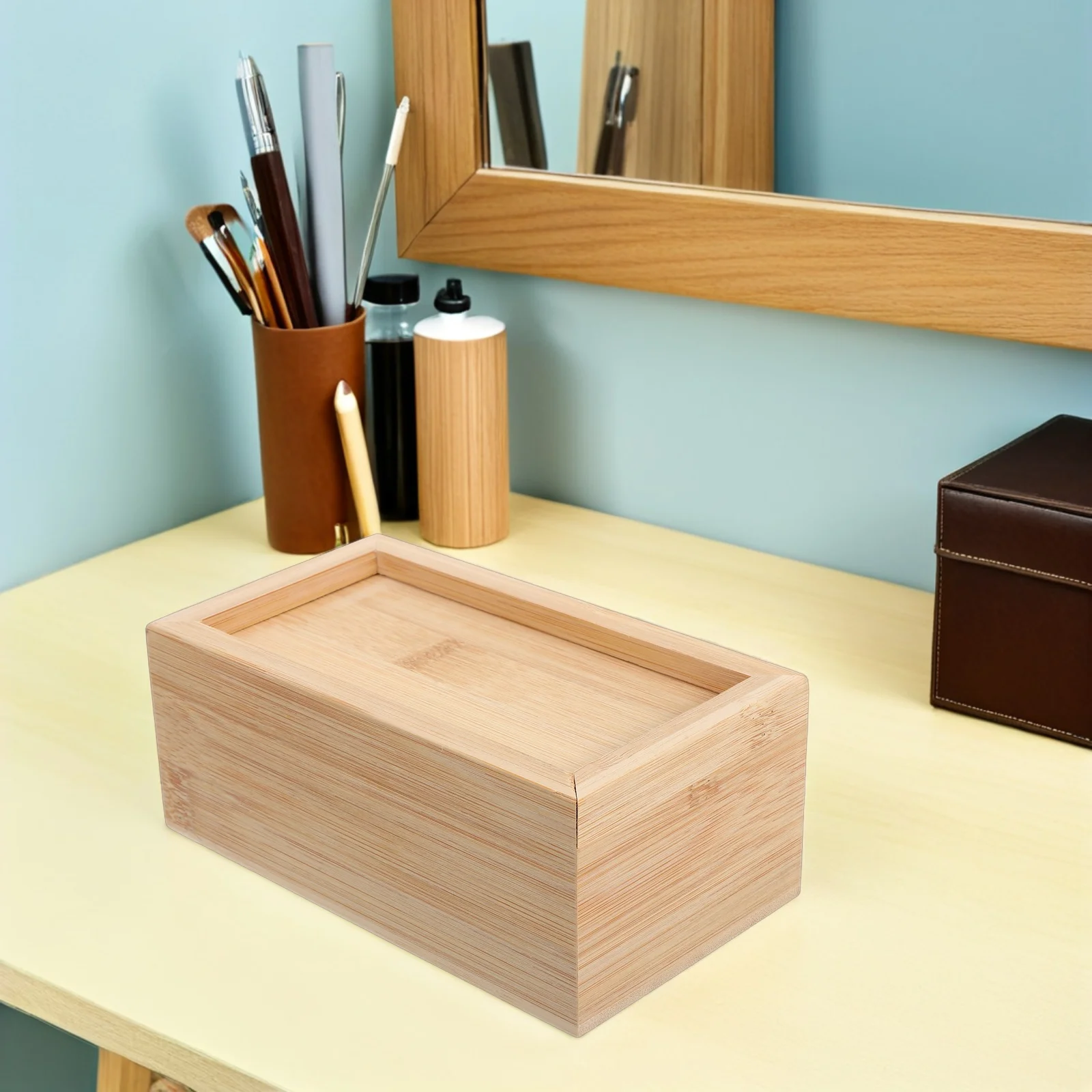 

Solid Pull-Out Storage Box with Slide Lid Natural Grain Organizer Chest for Tea Jewelry Keepsake Wood Trinket Pen Case Blank