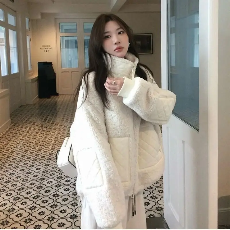 Women's Short Cotton Padded Jacket Autumn Winter Korean Style Patchwork Coat Women Warm Grid 2025 New Model Keep Warm Fashion