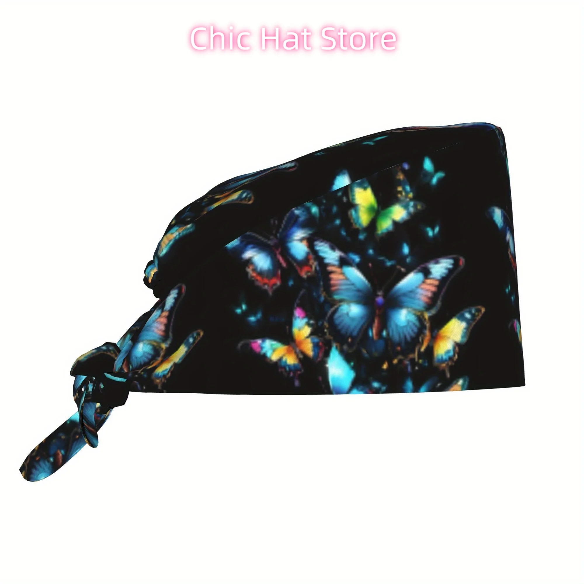 1pc of Unisex Stylish Work Cap with Butterfly Print - Lightweight Adjustable Skull Cap with Tie-Back for Nurses, Dustproof Chef