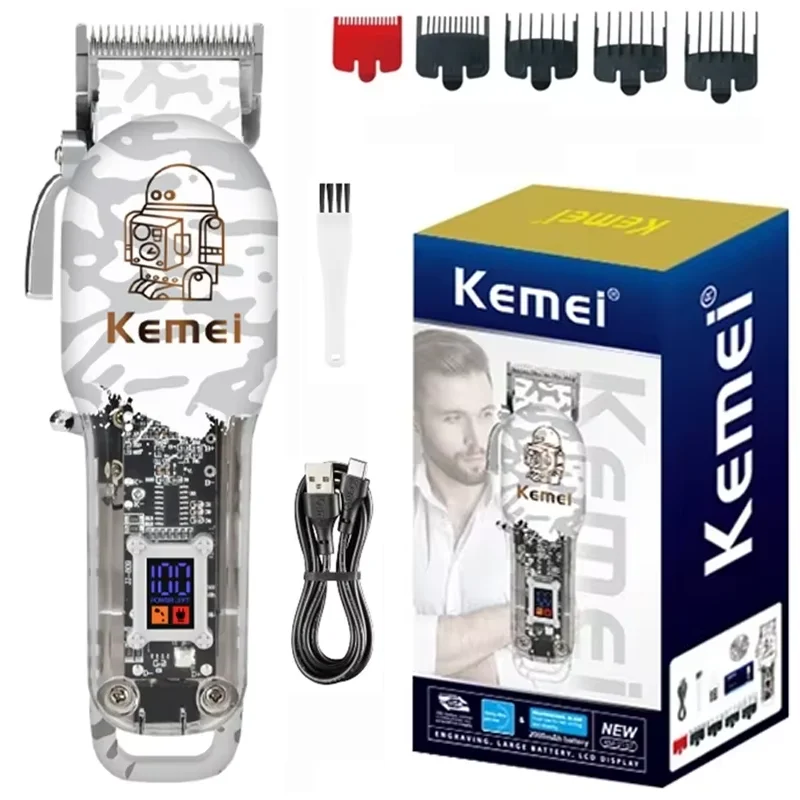 Kemei Professional Men's Adjustable Power Hair Clipper Electric Hair Clipper LCD Clear Men's Cordless Beard Trimmer