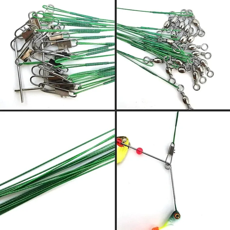 

10pcs Anti-Bite Steel Fishing Line Leaders 15cm-20cm with Swivel And Snap 15LBS Lead Core Leash Wire Fishing Accessory