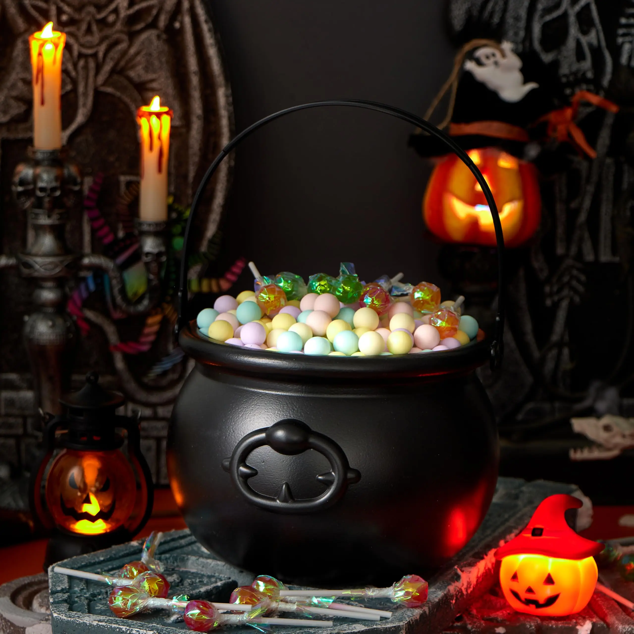 Halloween Party Favor Decor Halloween Large Black Cauldron 7.5''Candy Kettle, Pot and Bucket, Black Witch Cauldron Candy Holder