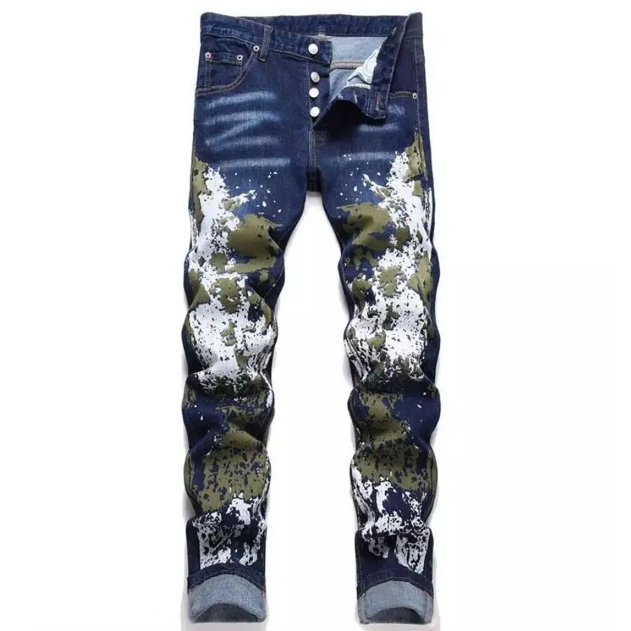 أربعة مواسم التمويه طباعة الاتجاه المألوف الرجال الشارع الدنيم السراويل الأزرق سليم صالح صغير الساق مستقيم الساق الجينز الولايات المتحدة حجم S-XXL #2