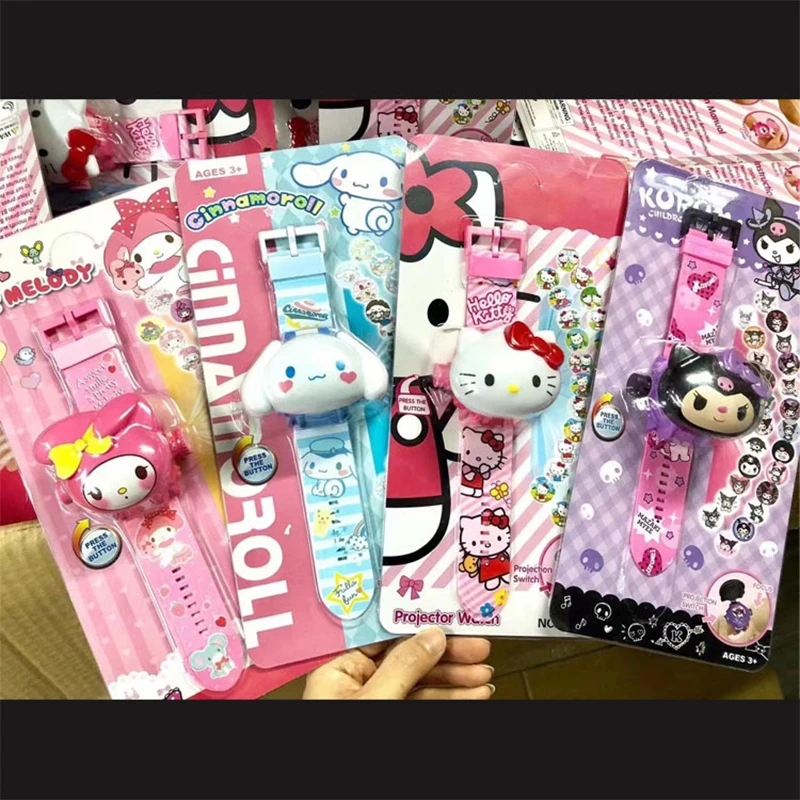Kawaii Sanrio zegarek dla dzieci Cinnamoroll Kuromi zegarek Hello Kitty moja melodia 24 3D świecące zegarki projekcyjne prezent urodzinowy