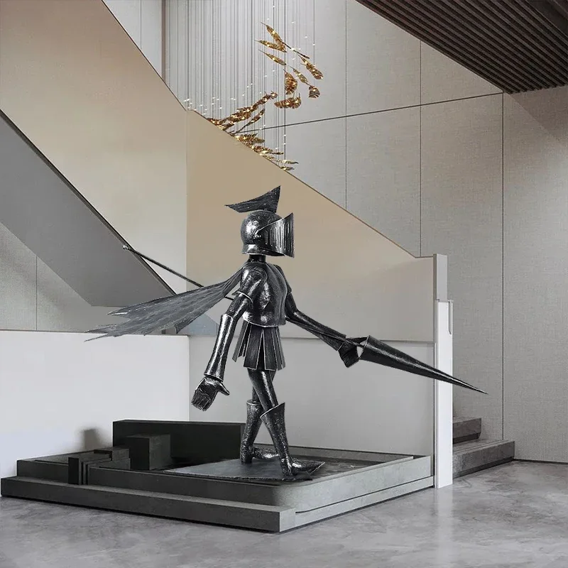 Metal Floor Knight Sculpture Sales Office Commercial Center Lobby Corridor Large Craft Ornaments