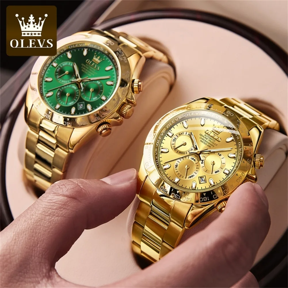 OLEVS Full Gold Automatic Wristwatch for Men Auto Date Waterproof High end Men\'s Watches