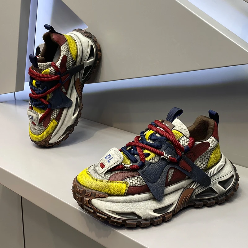 

Повседневная мужская обувь, дышащие сетчатые мужские кроссовки на массивном каблуке, мужская обувь на платформе, осенняя модная вулканизированная обувь для фитнеса