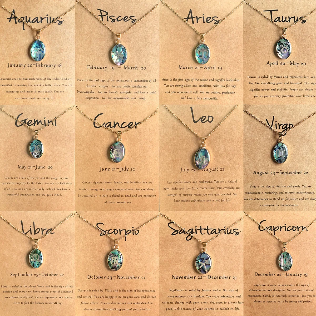 12 Zodiac Sign Abalone Shell Jewelry Necklaces Astrology Horoscope Constellation Necklace Zodiac Jewelry WomenGift ShellNecklace