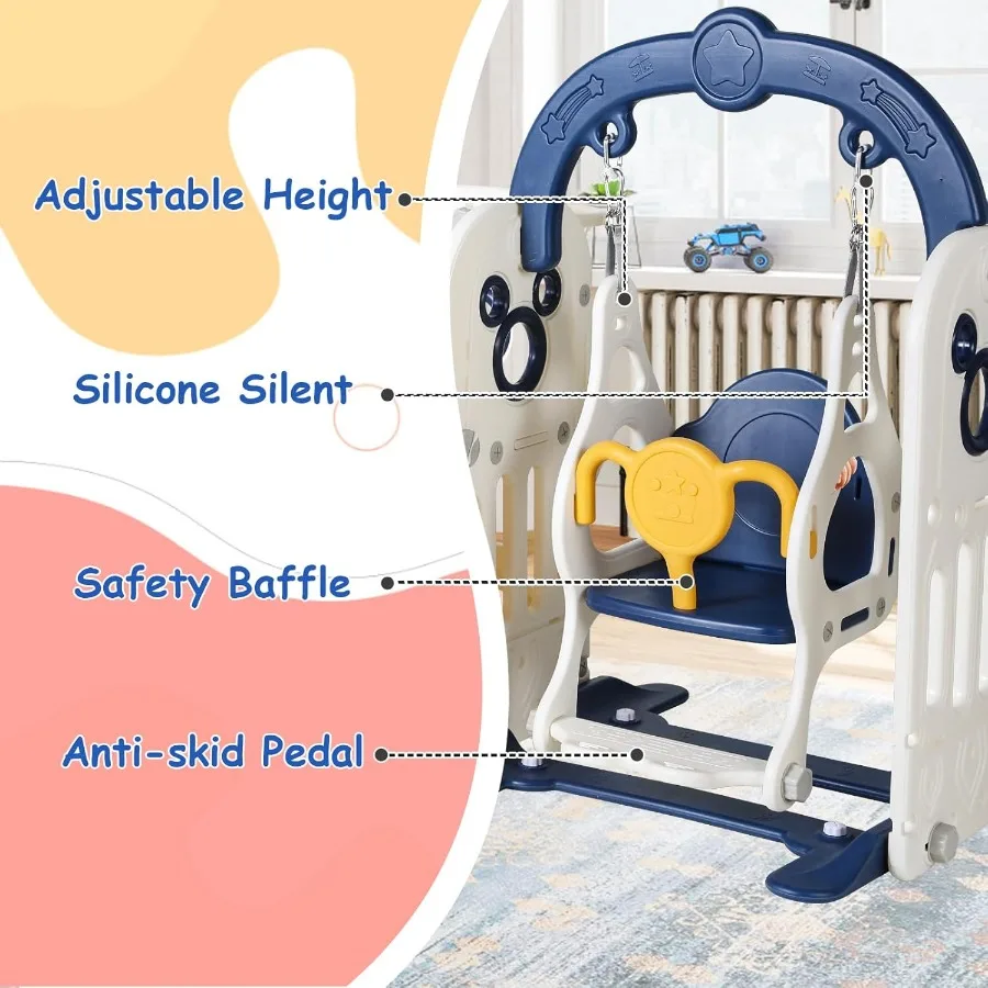 7-in-1-Rutsche und Schaukelset für Kleinkinder, freistehendes Rutsche-Kletterspielset mit Basketballkorb, Kleinkind-Spielplatz für drinnen und draußen