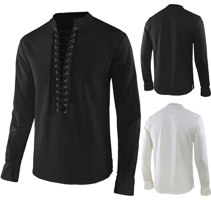 

Mens Renaissance Costume Ruffled Long Sleeve Lace Up Medieval Steampunk Pirate Shirt Cosplay Prince Drama Stage Costume Tops