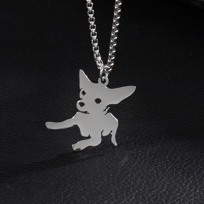 Shuangshuo Cute Chihuahua Dog Pendant Necklace for Women Girls Stainless Steel Silver Color Animal Puppy Dog Jewelry Gift