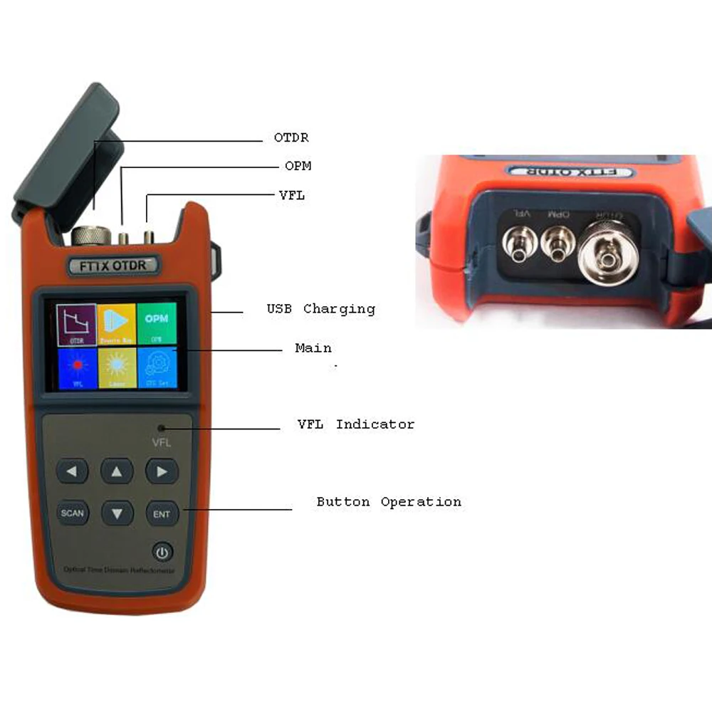 Mini Fiber Optic OTDR with Built in OPM, Visual Fault Locator, Laser Tester, 60km, 60km, OLS, VFL, JW3305A