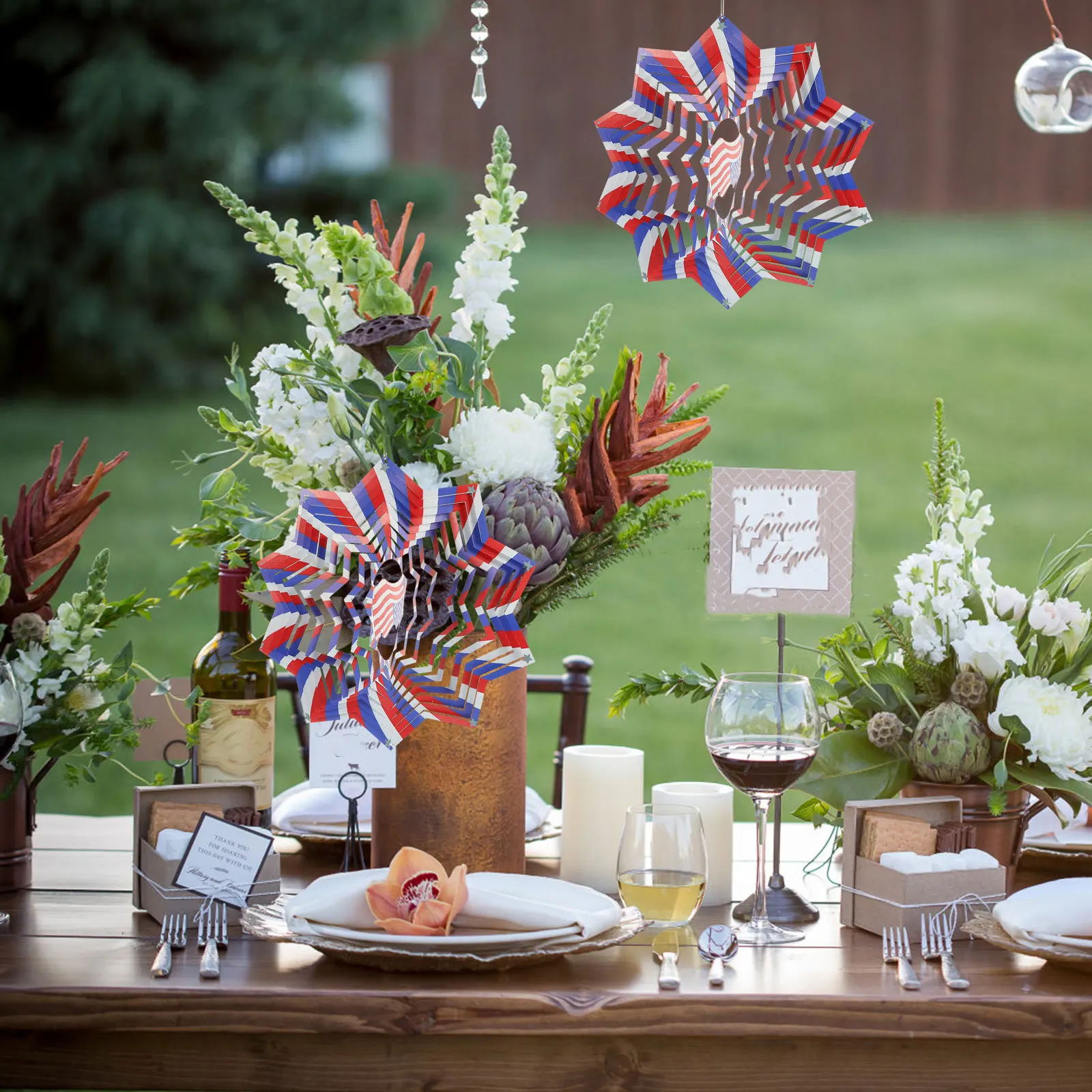 

3D Stainless Steel Chime Hanging Patriotic Garden Decor For Independence Day Outdoor 4Th Of July Decoration Rotation Wind