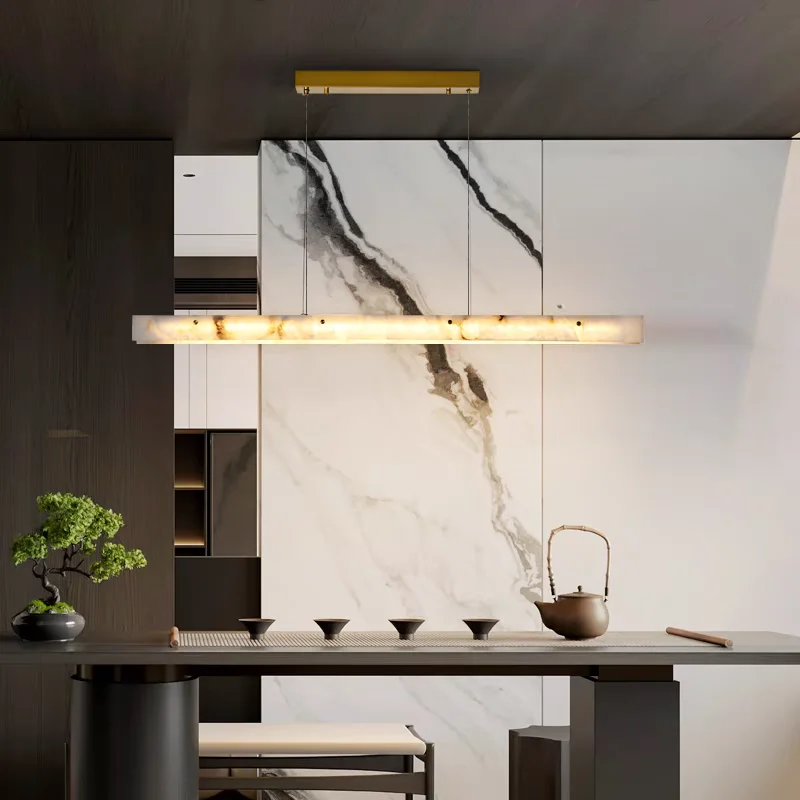 

Modern marble restaurant chandelier with glossy design. Marble lamp with adjustable intensity for office desk lighting