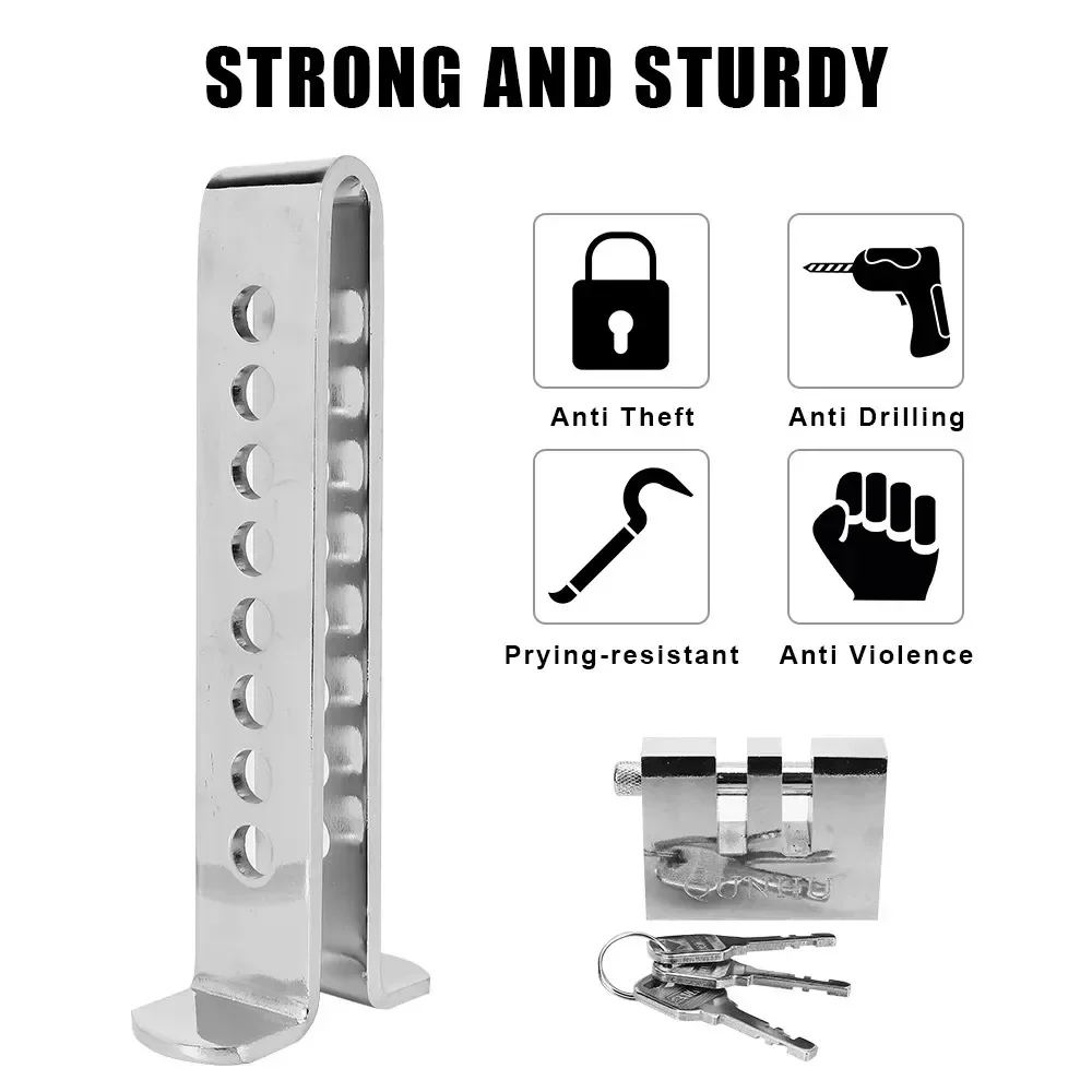 

Car anti-theft lock and pedal lock. Steel, copper alloy lock cylinder. 8/9 holes, adjustable height. Suits most vehicles.