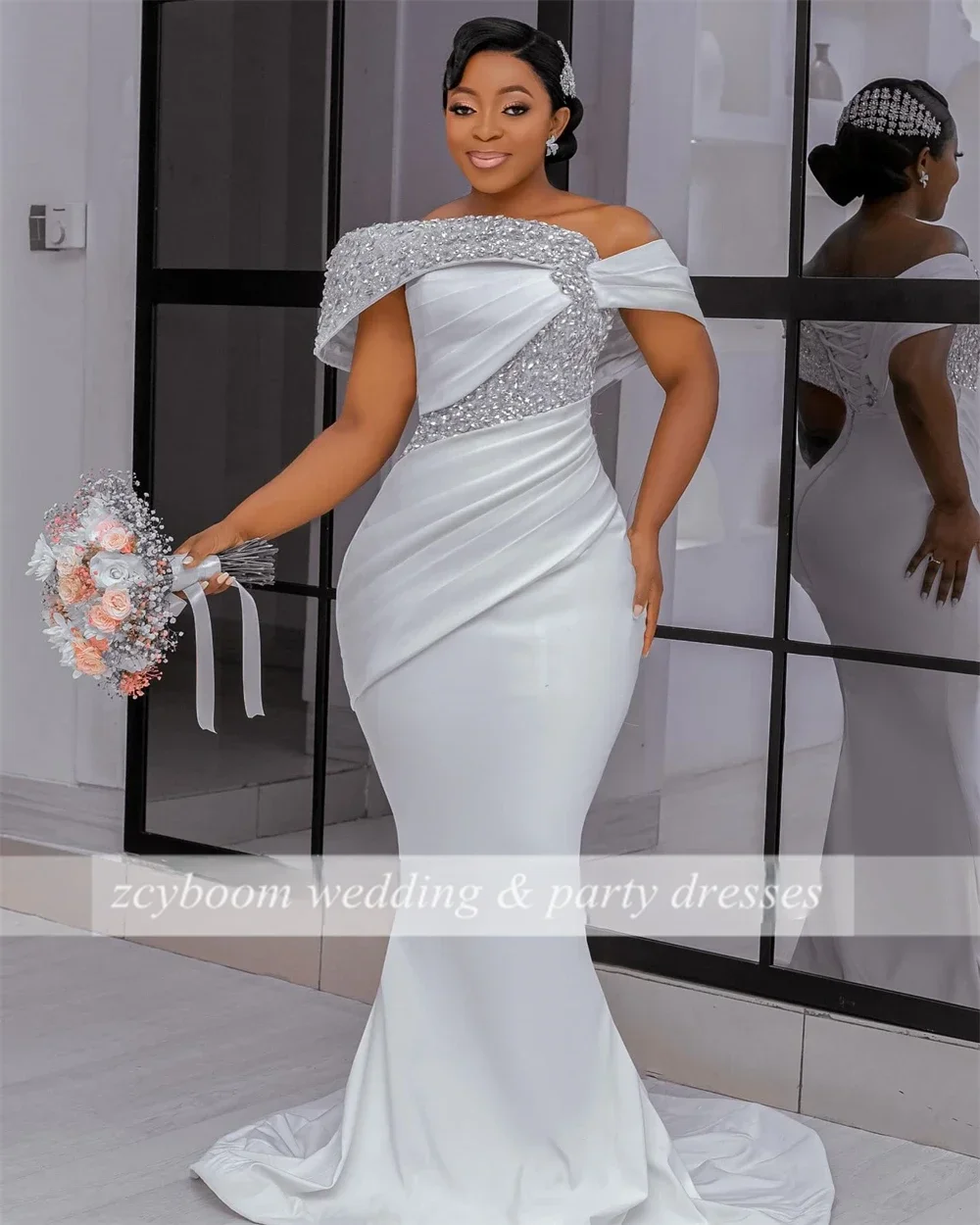 Customized Sexy Mermaid Bridal Gown Sleeveless Sequined African Wedding Dress Detachable Train Plus Size 2026 Vestido De Noiva