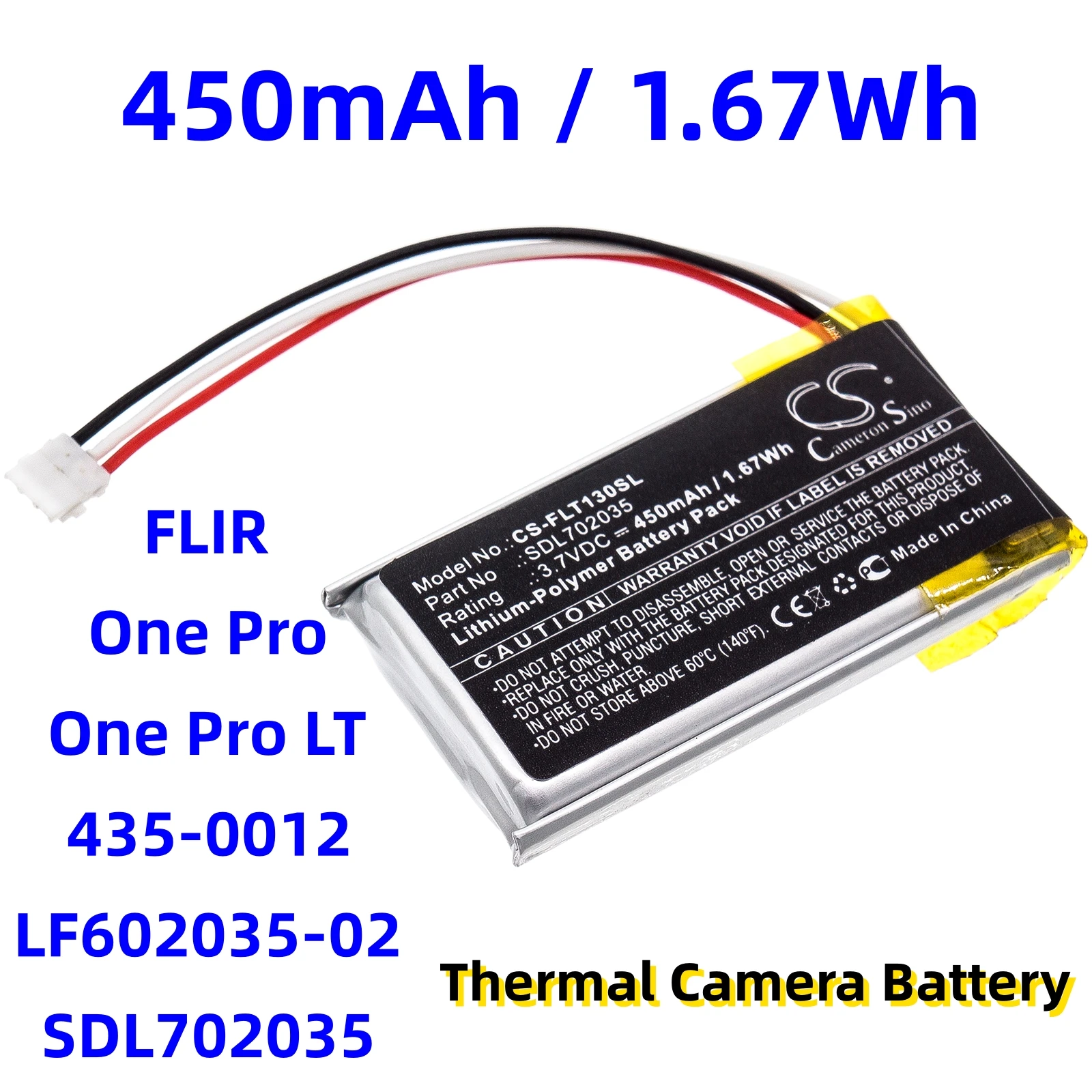 Replacement Battery for FLIR:One Pro,One Pro LT,435-0012,SDL702035,LF602035-02,Thermal Camera-450mAh / 1.67Wh