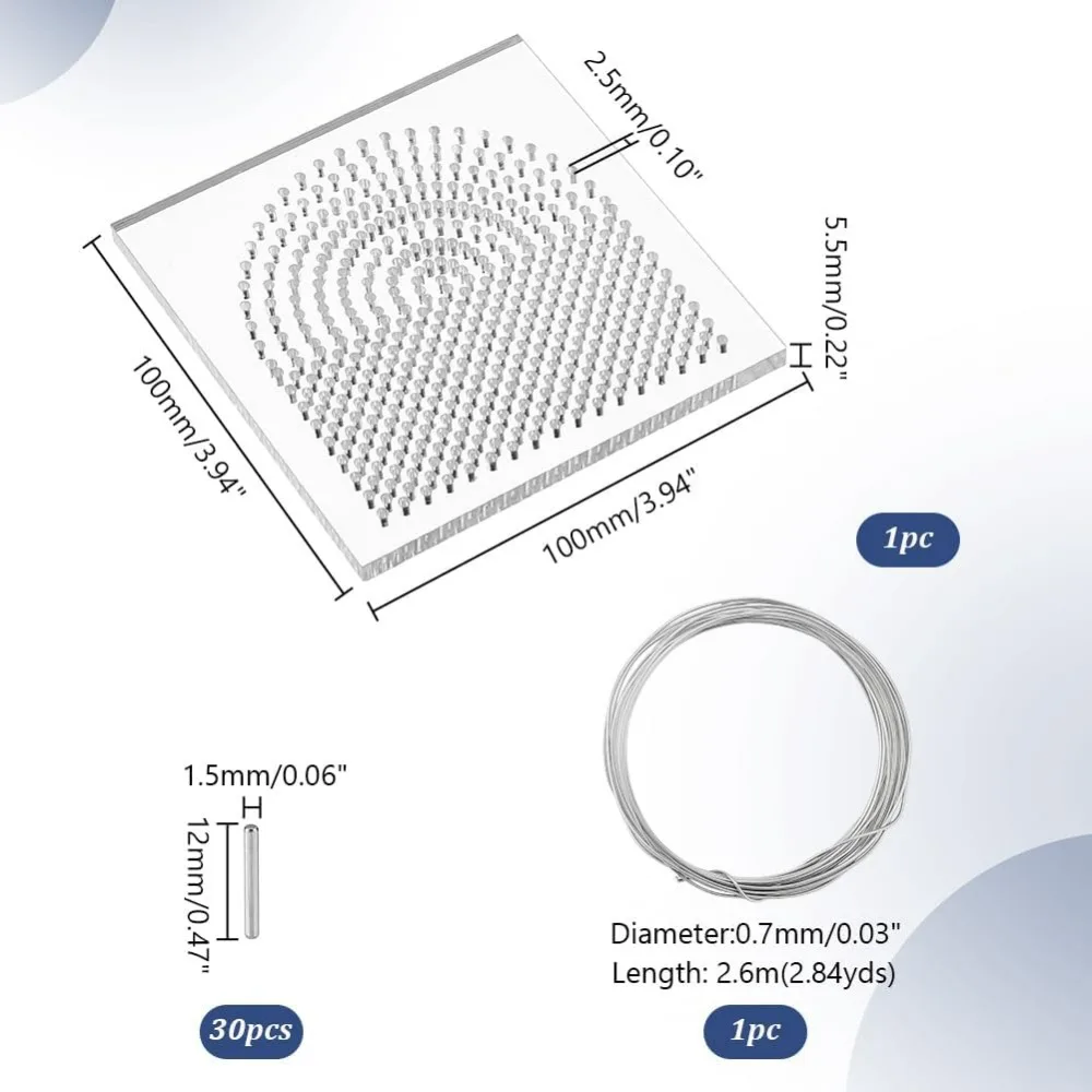 Wire Bending Jig Wire Elements 10x10cm Square Acrylic Thread Winding Boards Floss Organizer with Metal pegs for Jewelry Making