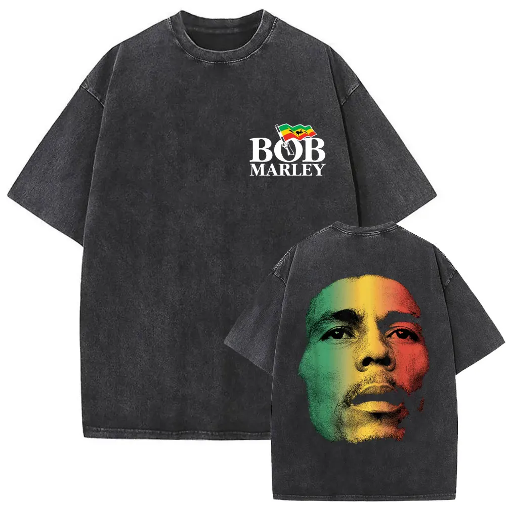 

Washed Vintage Bob Marley Face Graphic T-shirt Men Women Fashion Reggae Pop Music T-shirts Men's High Quality Cotton T Shirts