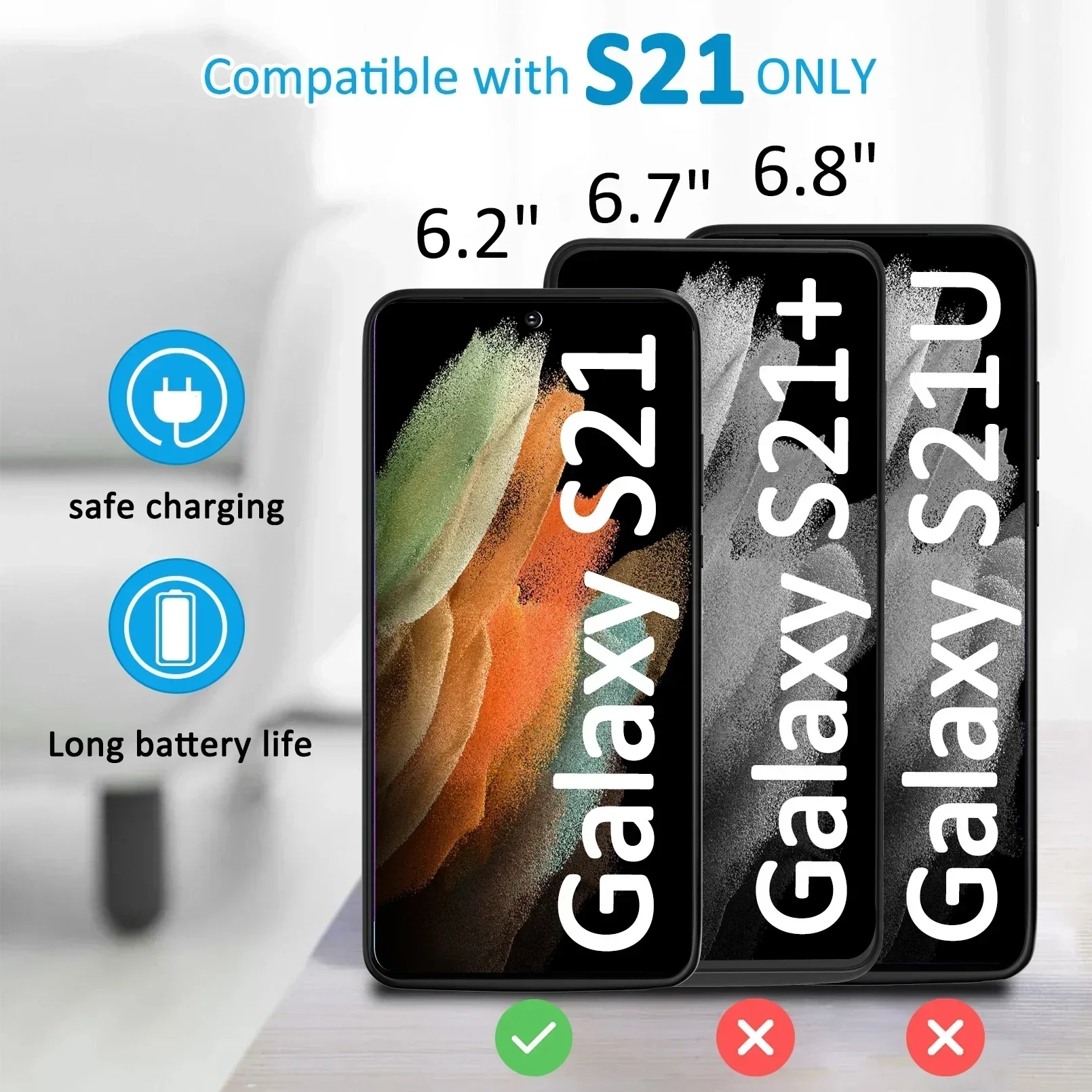 10000mAh External Battery Charger Case for Samsung Galaxy S21 Portable Charging Case for Samsung Galaxy S21 Plus Power Bank