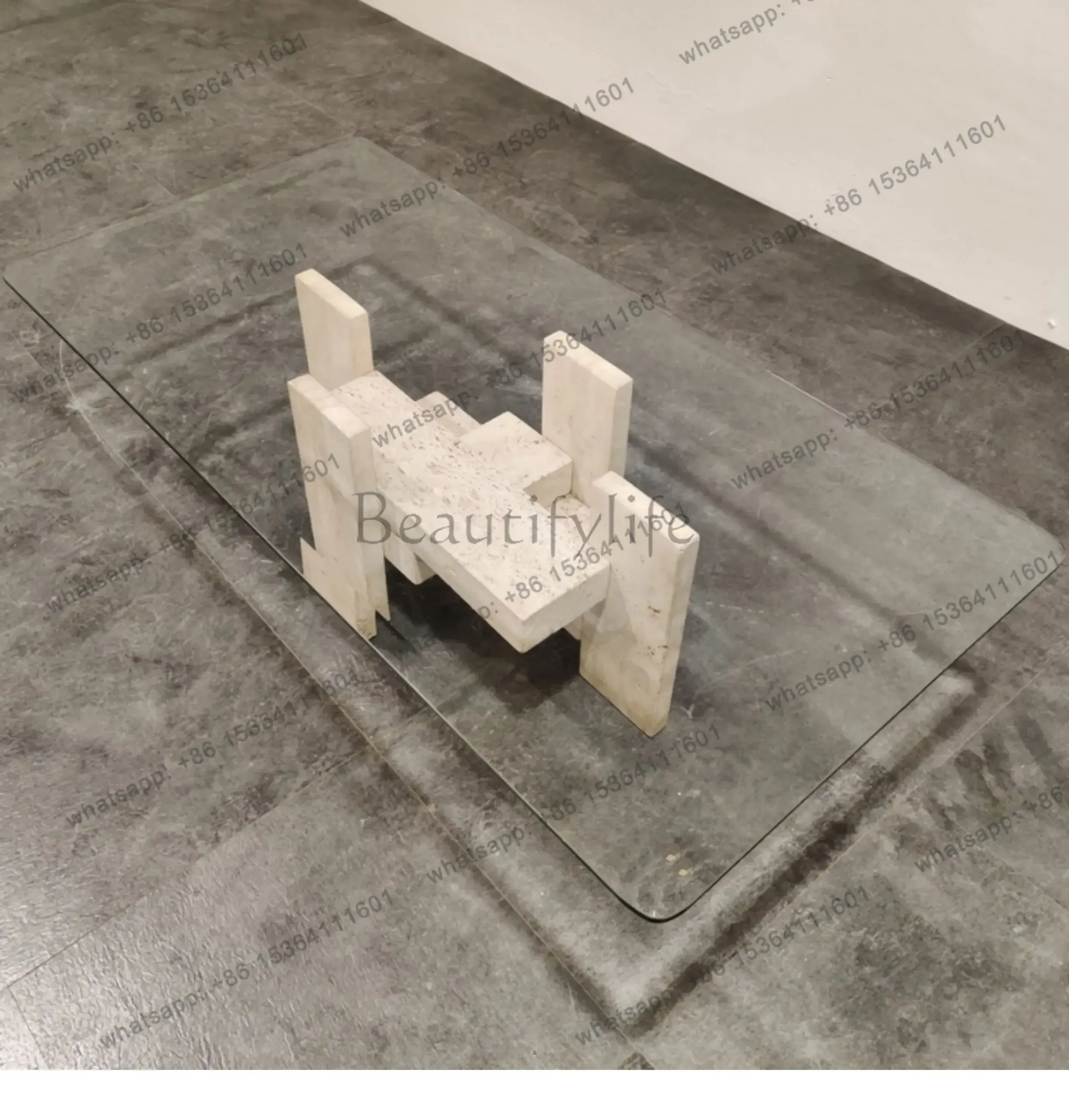 

Travertine coffee table, model room tempered glass rectangular simple modern coffee table