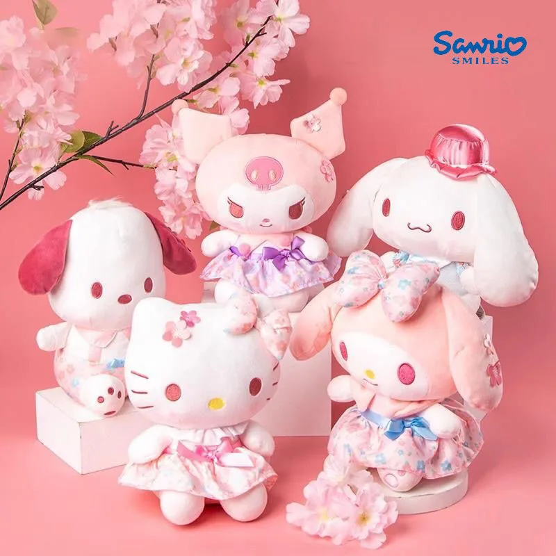 Sanrio pluszowa lalka słodka brzoskwiniowa seria Kawaii Kuromi pluszowe wypełnione zabawkowa melodia kotek miękka lalka na prezent urodzinowy Boże Narodzenie