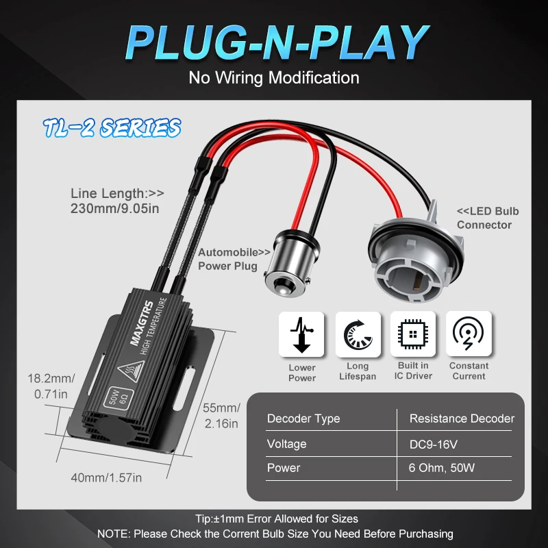 2x MAXGTRS Load Resistor Car LED Decoder Canbus For P21W BA15S PY21W BAU15S 1156 1157 BAY15D P21/5W T20 7443 7440 W21/5W W21W