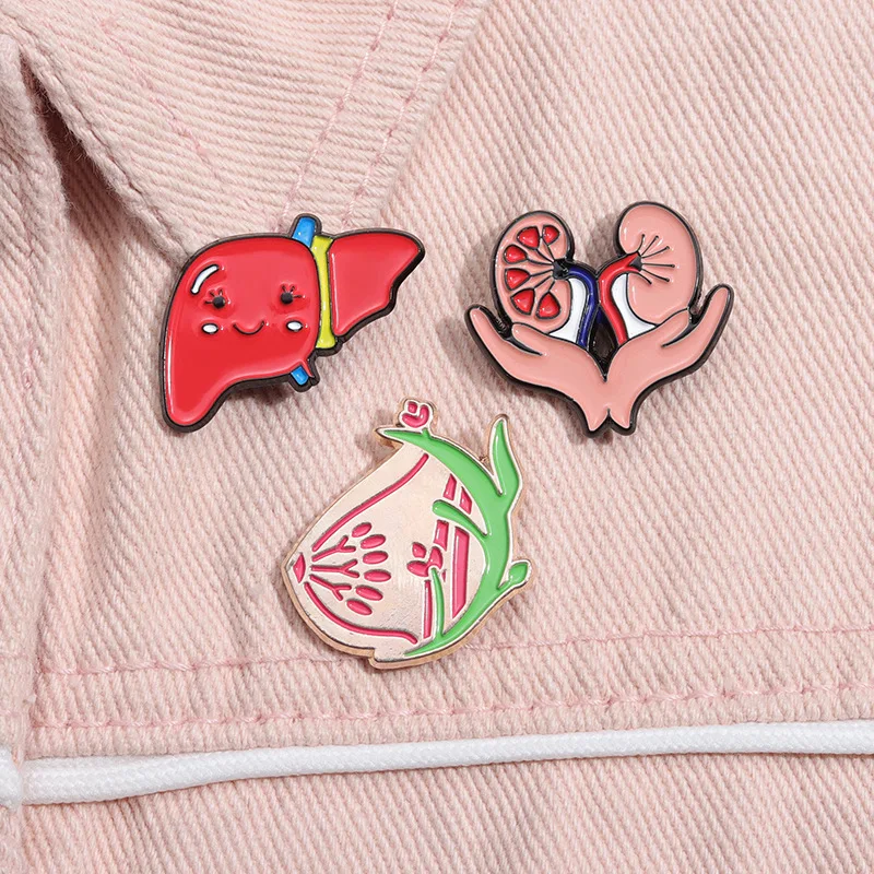 Medical Organ Metal Brooch Punk Lung Brain Large Intestine Heart Chest Enamel Lapel Pins Jewelry Gift Backpack Denim Accessories
