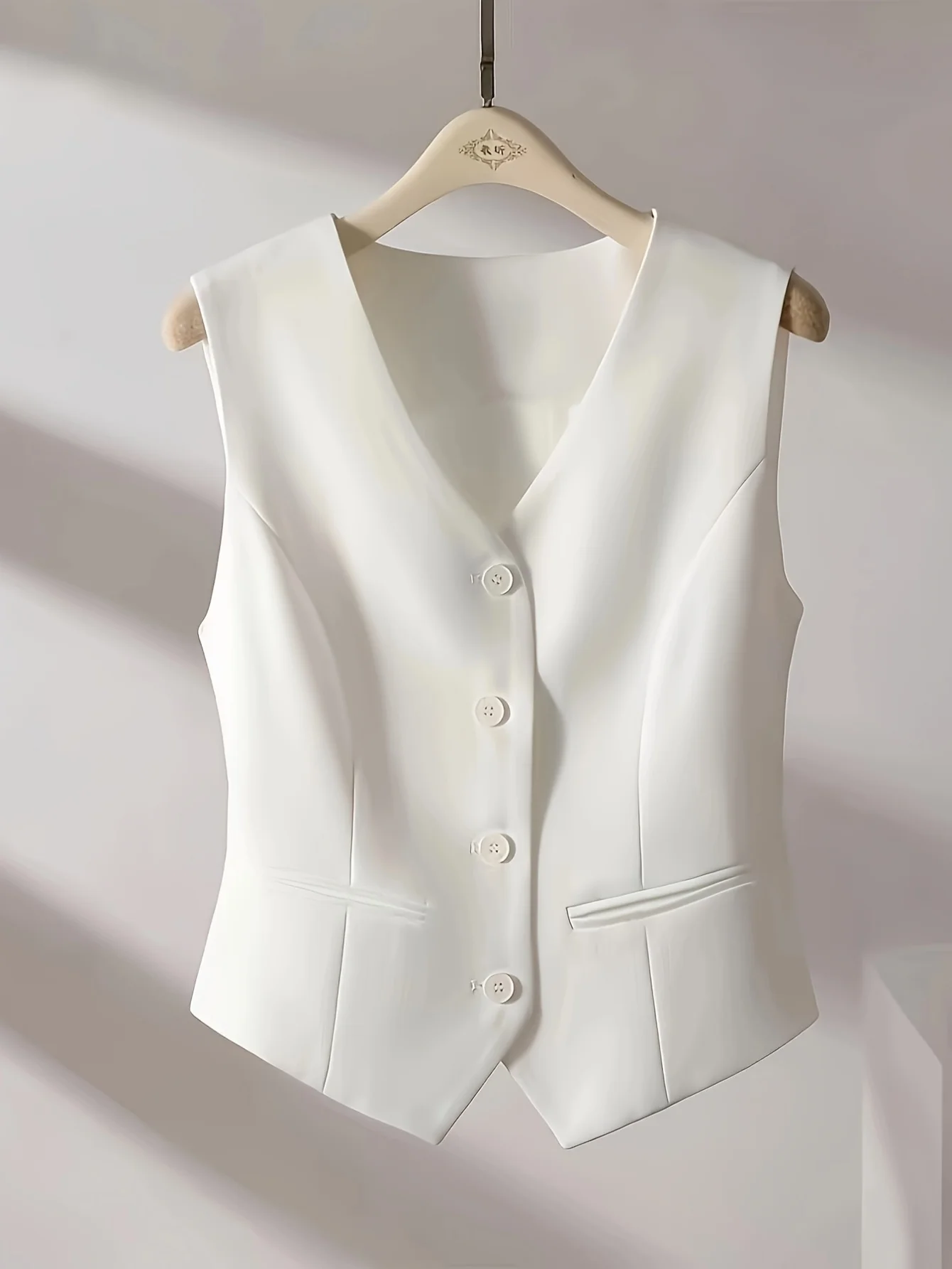 

Women's sleeveless vest V-neck button front cut casual style with elegant spring summer and fall routine suitable for the office