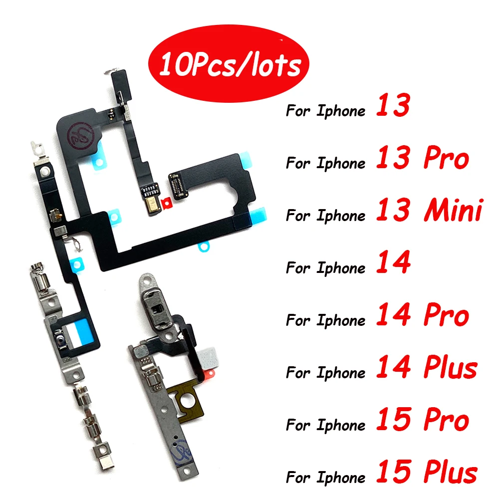 10Pcs，Power Flex Cable For Iphone 13 14 15 Pro Max 13 Mini 14 15 Plus Volume Flex Ribbon Tape Side Button Distance Ambient Parts