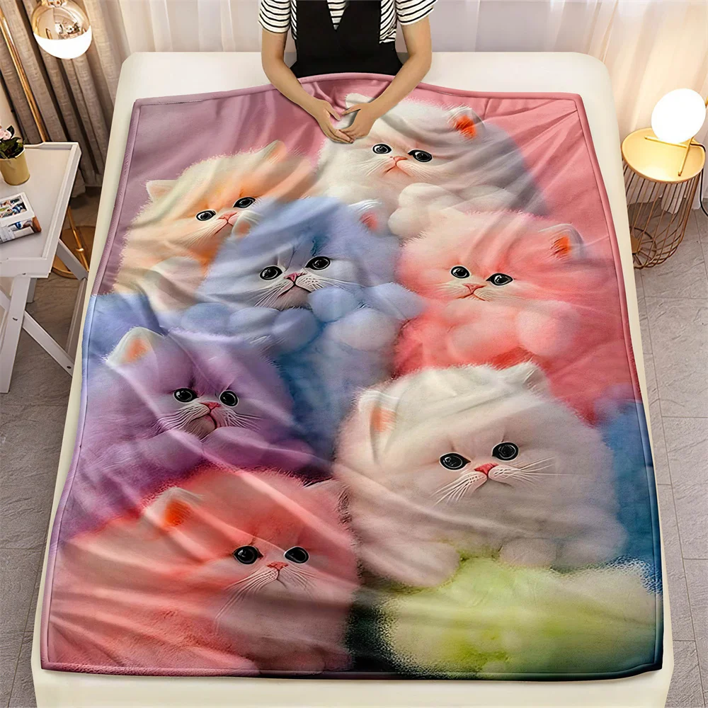 1pc Color Cat Microfiber Blanket Super Soft Throw Blankets For Bed Bedspread Sofa Decorative Camping Picnic Winter Warm Blanket