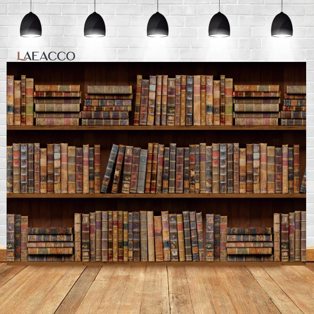 Laeacco Bookcase Photography Backdrop Vintage School Library Study Bookshelf Scene Kids Back to School Adult Portriat Background