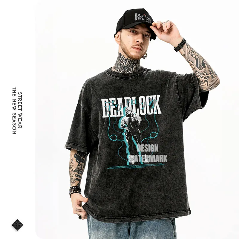 تي شيرت أنيمي راينا تي شيرت كبير الحجم عتيق مغسول على شكل حرف V تي شيرت ريترو Brimstone تي شيرت Harajuku Yoru Raze نيون سوفا تي شيرت #4