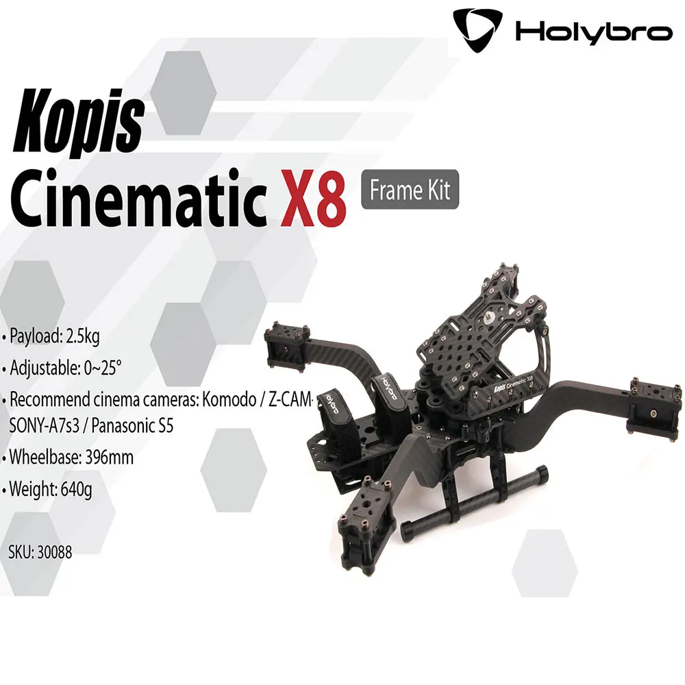 Holybro Kopis Cinematic X8 Frame Kit 396mm Wheelbase 5mm Thick Carbon Fiber Compatible AIR UNIT&CADDX Vista HD digital VTX