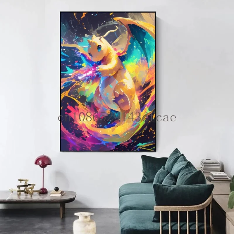 ญี่ปุ่นอะนิเมะ Pokemon โปสเตอร์ตกแต่ง Pikachu Charizard Blastoise Wall Art ภาพวาดผ้าใบ Modern Room ตกแต่งภาพ