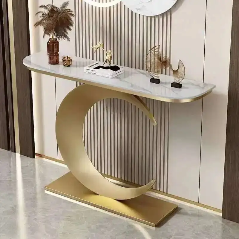 Meja Konsol Pintu Masuk Rumah Mewah Gaya Italia, Furnitur Ruang Tamu Ringan, Meja Dekoratif Besi Tempa Kreatif untuk Serambi