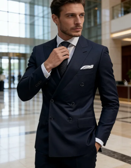 Business Men Suits Peak Lapel Double Breasted Regular Fit Groom Wedding Formal