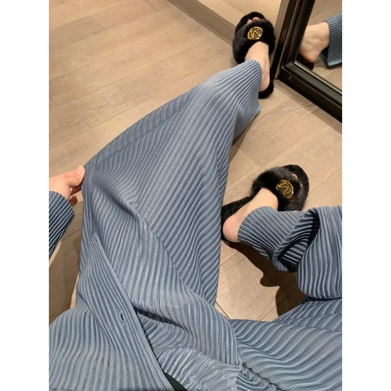 Miyake مطوي مستقيم الساق السراويل للنساء ، فضفاض و أحادية اللون ، Pants غير رسمية ، الراقية و المألوف ، الكورية #3