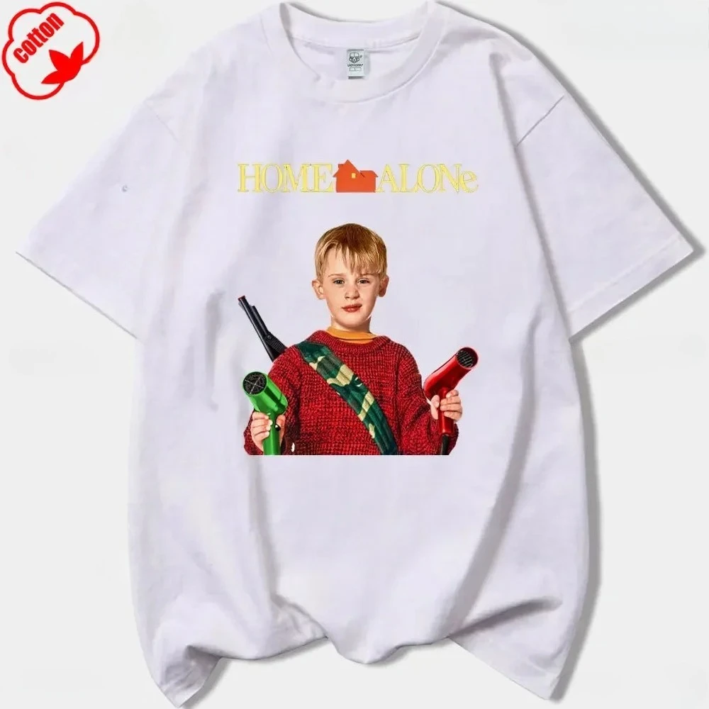 2026New المنزل وحده كيفن مضحك عيد الميلاد تي شيرت مطبوع كلاسيكي خمر فيلم امرأة رجل سنة عيد الميلاد هدية تي شيرت ملابس علوية من القطن المحملة