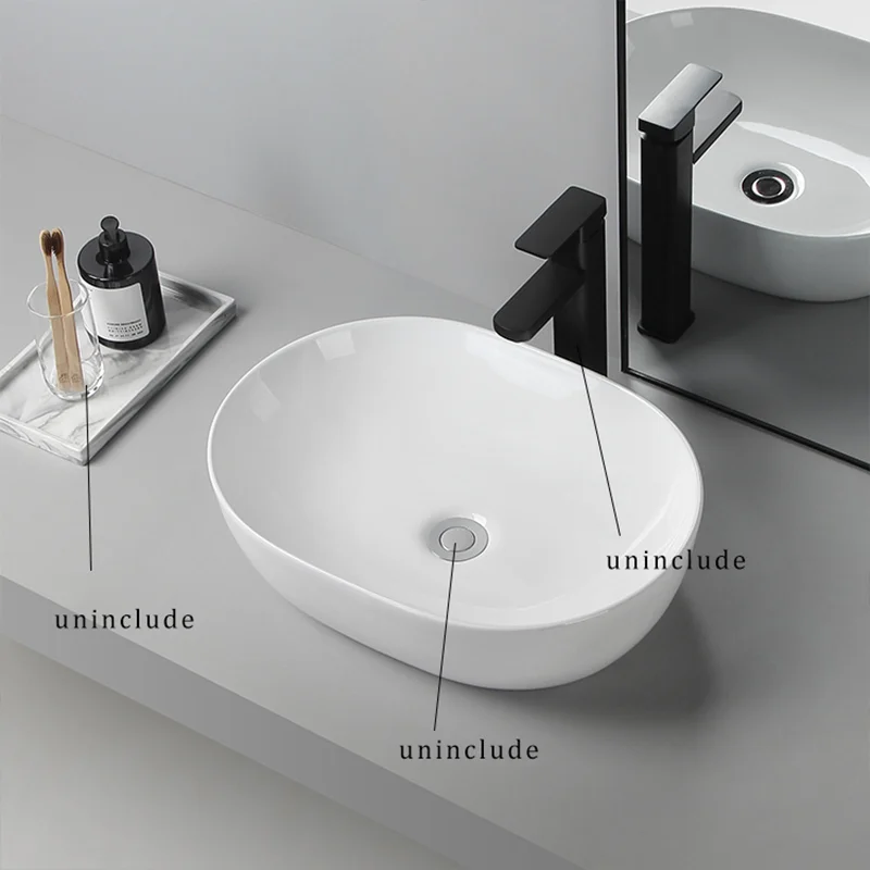 Elegant Ceramic Vessel Sink, Oval Design Ceramic Wash Basin - Ideal for Modern Bathroom Fixtures, Suitable for Dressing Rooms, Vanities, Bathrooms view 5