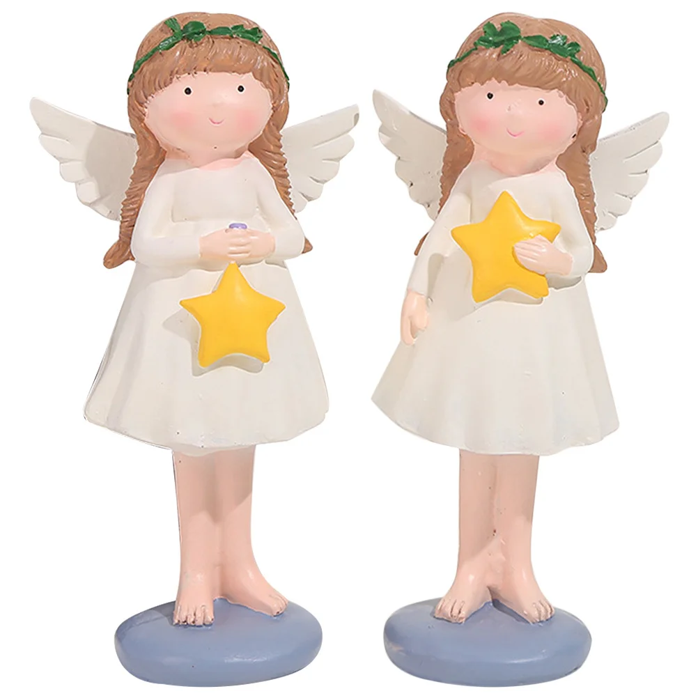 

2Pcs Angel Statues Resin Craft Sculpture for Home Garden Wedding Decor Desktop Ornament Cute Brightness Decoration