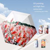 Oil Painting Sunscreen Parasol Outdoor Convinient Five Folding 6 Bones Umbrella With UV Protection Portable Stylish Sun Umbrella