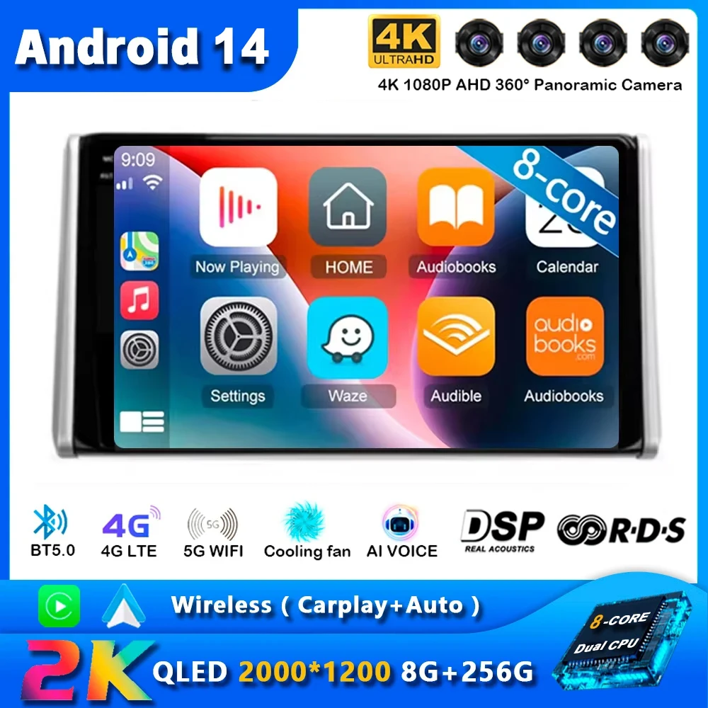 

Android 14 Carplay Car Radio For Toyota RAV4 XA50 2018 2019 2020 Navigation Multimedia GPS Player Stereo WiFi+4G Video DSP 2 DIN